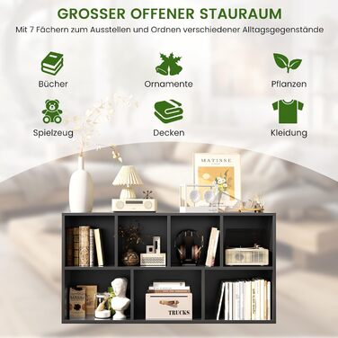 Книжкова шафа, книжкова полиця, з 7 відділеннями, офісна полиця, кубічна полиця, окремостояча полиця, для вітальні, спальні, офісу, дитячої кімнати, чорна