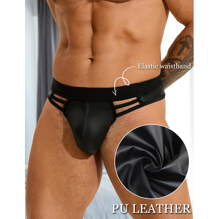 Стрінги чоловічі ohyeahlady, екошкіра (PU), чорні, M