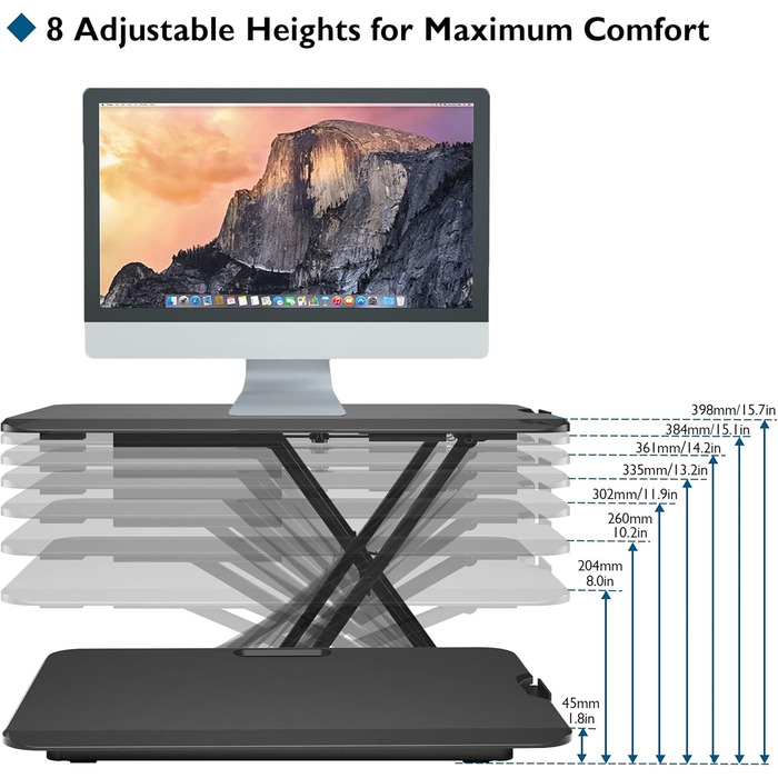 Стіл для роботи сидячи та стоячи, ергономічна робоча станція з регульованою висотою для монітора ПК та ноутбука Платформа 67x47 см, вантажопідйомність 8 кг
