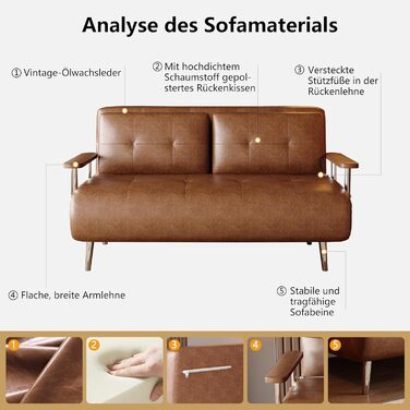 Диван-ліжко під шкіру, сучасний 2-місний диван з функцією сну, диван-ліжко з розкладним матрацом, універсальний диван-ліжко для віталень, спалень та невеликих кімнат, коричневий (150 см)