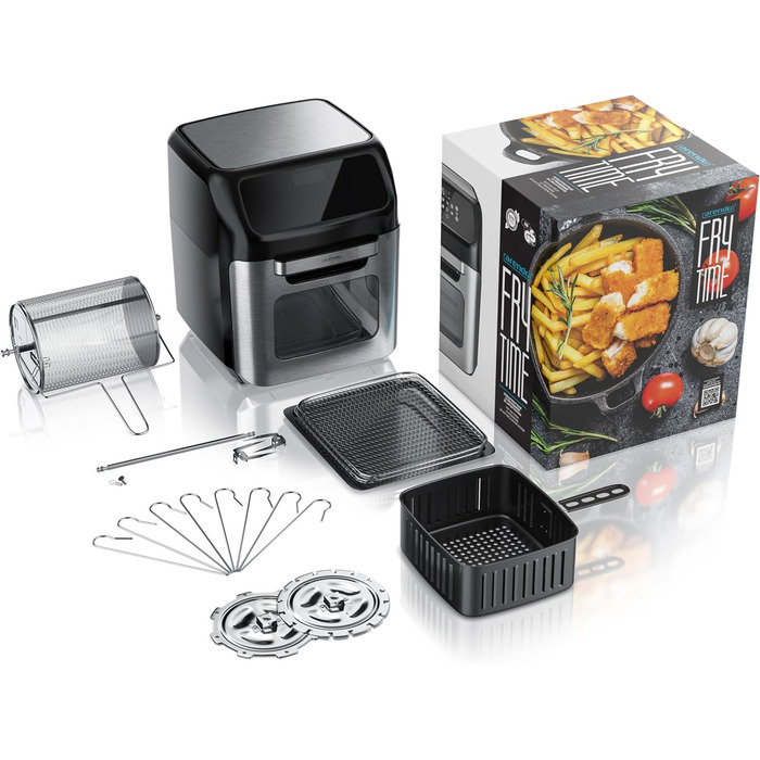 Аерофритюрниця XXL зі світлодіодним сенсорним екраном - 12 літрів - Гриль - Дегідратор - Духовка - Аерофритюрниця - Сенсорний екран - Easy&Clean - Фритюрниця без олії - Конвекція - Піца Курка Фрі - Без BPA A 12 літрів