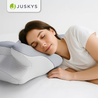 Подушка для шиї Juskys, 2 шт. - Ергономічна подушка з піною з ефектом пам&39яті, дихаюча чохол - Подушка для шиї, здоровий сон - Біла/Сіра