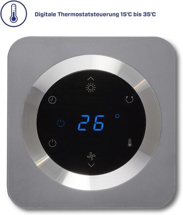 В-1 Дизайнерський вентилятор-обігрівач - Обігрів та охолодження - Обігрів 1000/2000 Вт - Цифровий термостат 15-35C - Коливання 80 - Підходить для приміщень площею до 40 м/100 м Сірий, 904G Smart - 2-