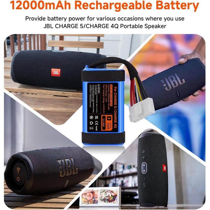 Замінний акумулятор 3,6 В/12000 мАг для JBL Charge 5, для бездротової Bluetooth-колонки JBL Charge 5, артикул GSP-1S3P-CH40 GSP-1S3P-CH4A Акумулятор GSP-1S3P-CH4D (не сумісний з JBL Charge 4)