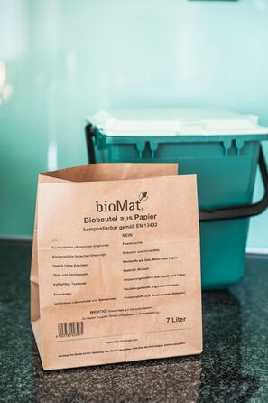 Компостовані паперові пакети для сміття bioMat об&39ємом 7 л, 160 крафт-паперових пакетів, міцні на вологу воду, подвійне дно, зроблено в Німеччині, ука (160 упаковок)