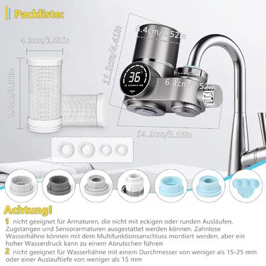 Кран з фільтром для води MILFECH зі світлодіодним дисплеєм, фільтр для води, питна вода зі світлодіодним дисплеєм, 2 фільтри, УФ-блакитне світло для кухні