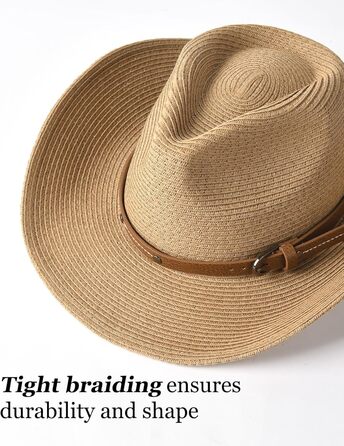 Ковбойський сонцезахисний капелюх FURTALK для жінок та чоловіків, ковбойський капелюх у західному стилі з вітровою стрічкою, UPF 80, легкий пляжний та літній капелюх, хакі, ML