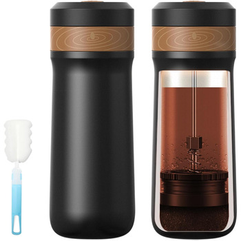 Портативний френч-прес NOTSEK Thermo, невеликий френч-прес з нержавіючої сталі 12 унцій, кемпінгова кавоварка без бісфенолу А зі щіткою для чищення губки для подорожей, кемпінгу та офісу