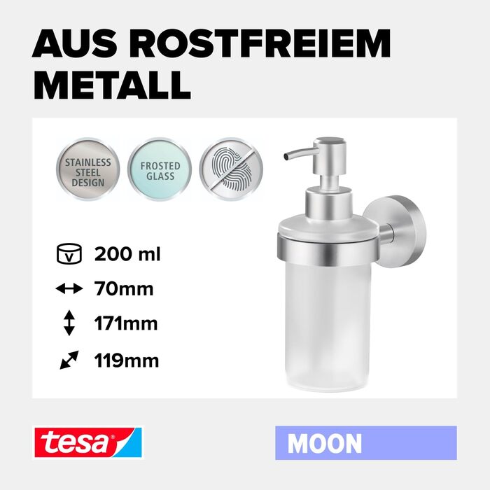 Набір дозаторів для мила tesa Moon, сатиноване скло та хромована нержавіюча сталь - Дозатор для рідкого мила для настінного монтаж