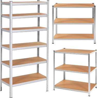 Металевий стелаж SPRINGOS, гаражний стелаж, підвальний стелаж, 110 x 225 x 50 см, 6 полиць, 50 x 110 x 225 см, сріблястий