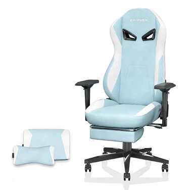 Геймерське крісло з підставкою для ніг та тканинним чохлом - Ергономічне офісне крісло з 4D підлокітниками та опорою для голови/попереку, регульована висота, вантажопідйомність 150 кг, синього кольору, 132 см x 53 см x 60 см