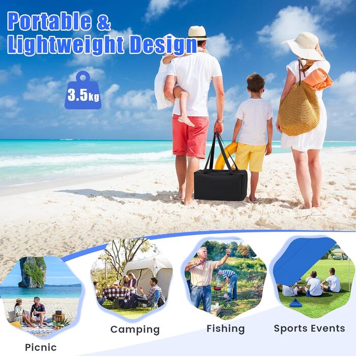 Пляжний сонцезахисний намет HOMASIS, сонцезахисний намет UPF 50, пляжний намет з лайкри з кріпленнями для піску та 4 мішками з піском, сонячне вітрило з 2 опорними стійками та сумкою для перенесення, сонцезахисний навіс для пляжу та саду (синій, 230 x 200