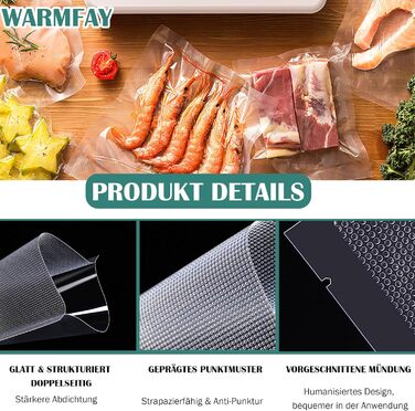Вакуумні пакувальні пакети Warmfay 150 пакетів 15x20 см (50) і 20x25 см (50) і 25x35 см (50), вакуумні пакети для їжі для всіх вакуумних пакувальників, без BPA, пакети для заморожування Sous Vide, багаторазові професійні пакети з фольги 150 мішків 15x20 с