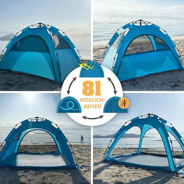 Намет для активного відпочинку SunSnapper Air - UV 80, що швидко розкладається, з 4 дверима та 3 вікнами, швидко встановлюється або автоматично встановлюється, замикається, із захистом від ультрафіолету 80, екраном для приватності та захистом від комах