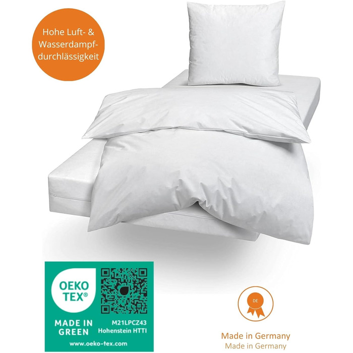 Постільна білизна для алергіків Sleepling 135 x 200 см, чохол, що захищає від кліщів, ковдра Evolon, стійка до кліщів, підходить для людей з алергією на пилових кліщів, можна прати при температурі 95 градусів, зроблено в Німеччині, біла 135 x 200 см 1