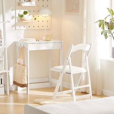 Компактний комп&39ютерний стіл SoBuy з 1 шухлядою та 2 гачками, невеликий столик для домашнього офісу, робочий стіл, меблі для ПК, для навчання, білий колір, 60x77x40 см, FWT43-W