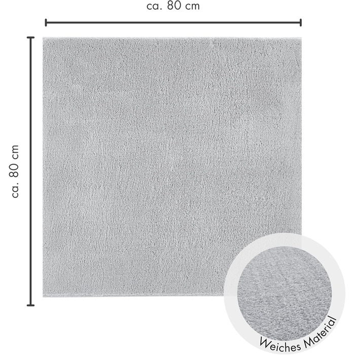 М&39який килимок для ванної кімнати andiamo Arezzo - нековзний килимок для ванної, можна прати в пральній машині та він довговічний, абсорбуючий килимок для ванної та душу, 80 x 80 см, сірий 80 x 80 см (квадратний) сірий