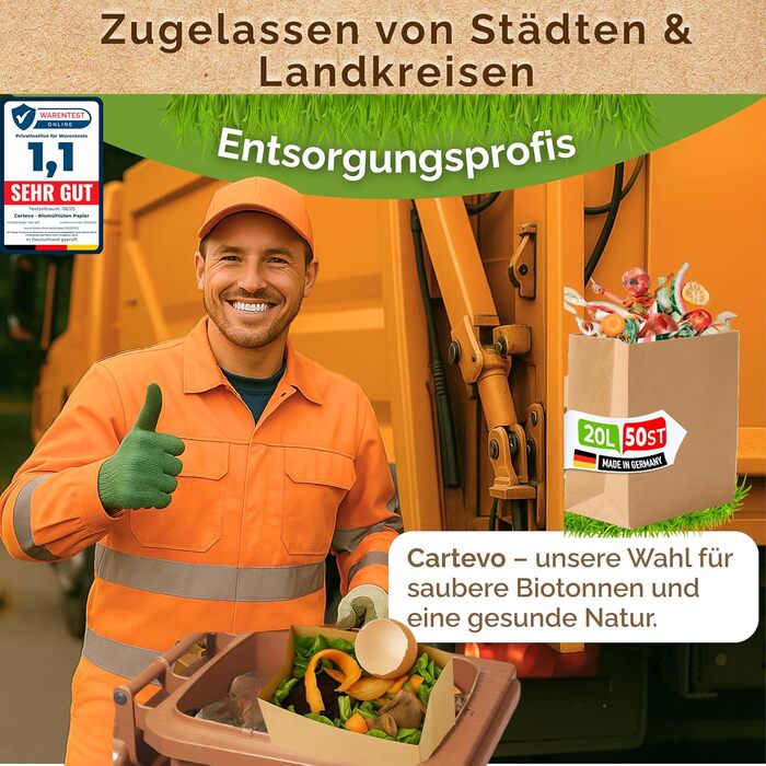 Преміальні пакети для органічних відходів об&39ємом 20 л - 50 упаковок надзвичайно стійких до розривів та вологи паперових пакетів для кухні, контейнерів для органічних відходів та контейнерів для органічних відходів Паперові пакети без пластику, екологіч