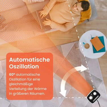 Міні-вентилятор Pro Breeze 2000 Вт з керамікою, енергозберігаючий з автоматичним коливанням, два рівні потужності, маленький тихий електричний обігрівач для вітальні, офісу, тераси - білий - 2000 Вт