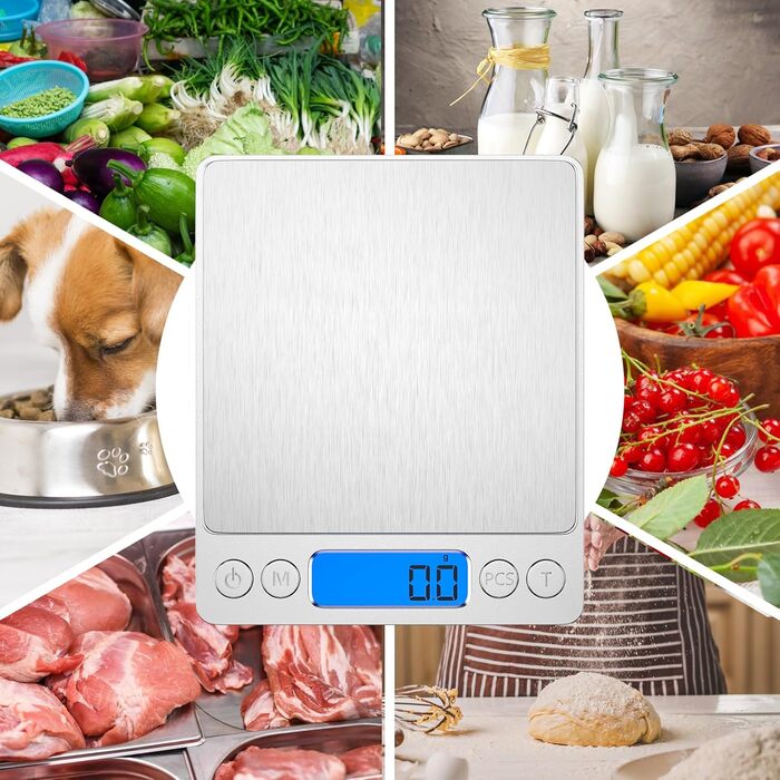 Кухонні ваги Gvolatee 3кг/0,1г електронні, цифрові ваги з нержавіючої сталі з РК-дисплеєм та функцією тари, точне автоматичне вирі