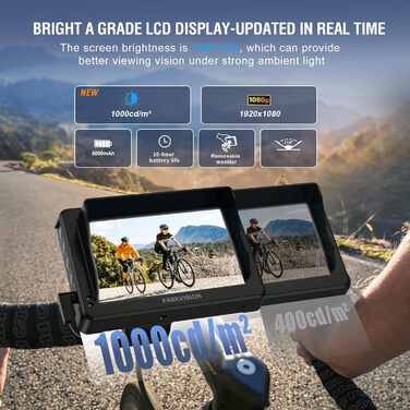 Велосипедне дзеркало PARKVISION із захистом від відблисків, камера заднього виду для велосипеда зі справжнім 4,3-дюймовим AHD 1080P монітором, регульованим поворотним затискачем на 360 з чудовим нічним баченням, дзеркало на кермі велосипеда