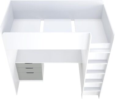 Дитяче ліжко-горище Shefa з письмовим столом - компактне ліжко-горище 5-в-1 для дітей зі сходами, шафою, полицею та робочою зоною - сірого кольору, вантажопідйомність до 90 кг, розміри 206 x 107 см