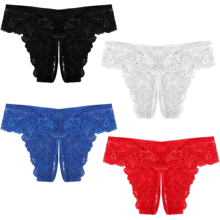 Еротичні жіночі трусики з 4 предметів з відкритою промежиною - мереживні стрінги, трусики з відкритою промежиною, білизна для жінок, сексуальна білизна для сексу (4 кольори)
