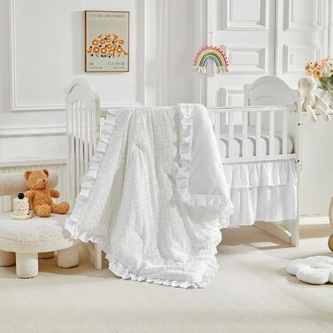 Комплект постільної білизни для дитячого ліжечка з 3 предметів з ворсистими бахромою, білим ворсистим ковдрою з простирадлом і спі