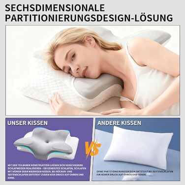 Ергономічна подушка для шиї з піни з ефектом пам&39яті ортопедична подушка зі знімним чохлом, ідеально підходить для сну на спині, боці та животі (світло-сіра)