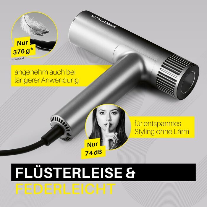 Компактний фен з іонізацією та BLDC-мотором Фен з 3 рівнями температури та 2 швидкостями 2 насадки та цифровий дисплей 1500 Вт надзвичайно тихий