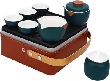 Гонфу-чайний сервіс, портативний керамічний чайний набір в елегантній коричневій коробці та темно-зеленому кольорі, для подорожей, дому, як подарунок, на відкритому повітрі та в офісі