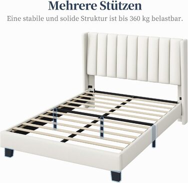 Ліжко Yaheetech з м&39яким каркасом 140 x 200 см, міцне двоспальне ліжко, сімейне ліжко, м&39який каркас ліжка, ліжко з місцем для зберігання, для спальні, гостьова кімната, бежевий колір, бежевий 140 x 200 см