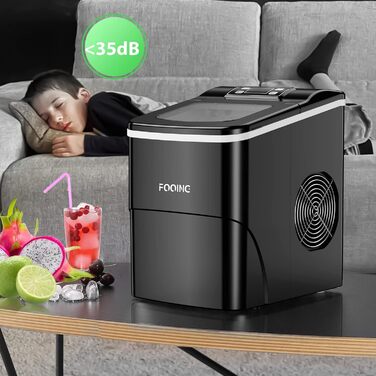 Машина для виробництва кубиків льоду FOOING Льодогенератор Кубик льоду готовий за 6 хвилин 2-літровий льодогенератор з лопатою для льоду та кошиком Світлодіодний дисплей Машини для кубиків льоду для домашнього бару Black