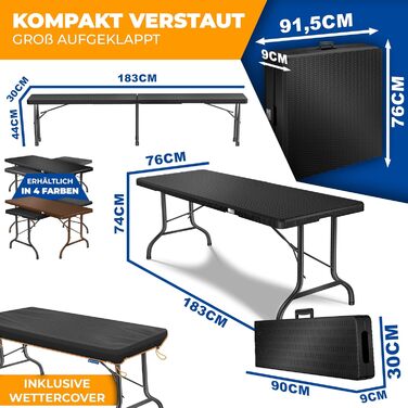 Комплект пивних меблів KESSER з 3 предметів стіл та 2 лавки Буфетний стіл для використання в приміщенні та на вулиці, складний комплект садових меблів, 183x76x74 см, пластиковий складний стіл, вигляд ротанга, садовий стіл, включає чохол та ручки для перен