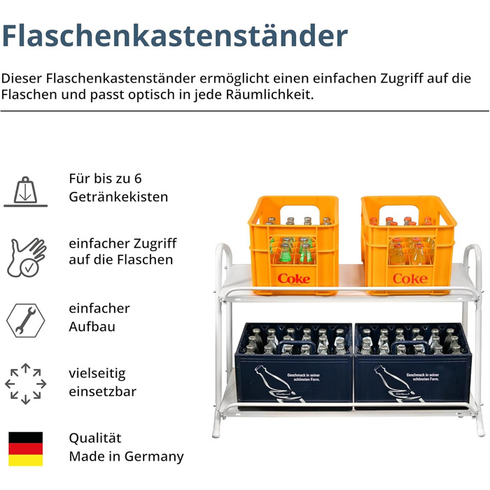 Стелаж для напоїв SCHULTE Regalwelt до 6 ящиків, 74,5x95x40 см (ВxШxГ), вантажопідйомність на полицю приблизно 60 кг, білий, стелаж для напоїв, стелаж для пивних ящиків, стелаж для пляшок, стелаж для води