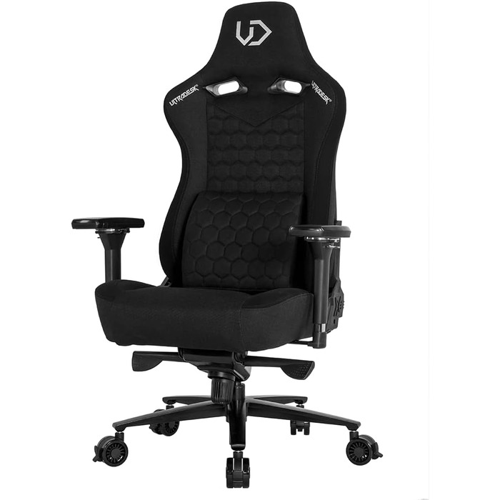 Офісне крісло, стілець для роботи, поперекова підтримка, 2 подушки з піни з ефектом пам&39яті, обертове крісло, підлокітники, регулювання висоти за допомогою газової пружини, ролики з фіксацією, металевий каркас, наповнювач з піни, чорний