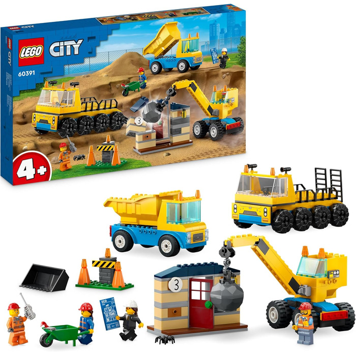 Конструктор LEGO City 60391, Будівельні машини та кран з кулею для знесення, 235 деталей