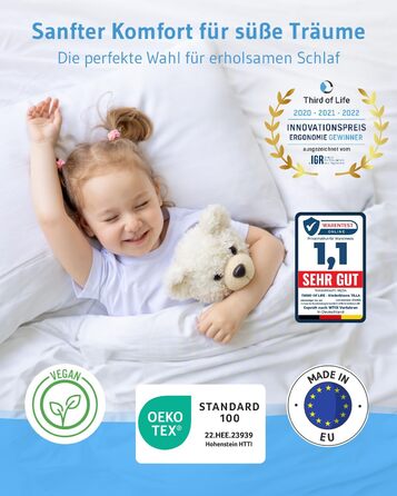 Дитяча подушка 40x60, Регульована по висоті дитяча подушка від 3 років, Екологічно чиста дитяча подушка TILLA - зроблено в ЄС, Зат
