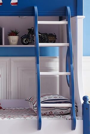 Дитяче двоярусне ліжко JooTech ліжко-горище дитяче ліжко функціональне ліжко зі сходами з полицею з ящиками 3 спальних місця синій