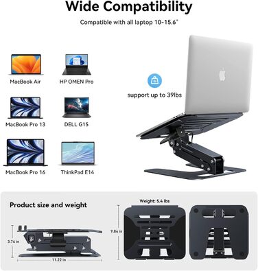 Підставка для ноутбука GIISSMO, регульована по висоті, з алюмінієвим корпусом та вентиляцією для столу, сумісна з MacBook Pro/Air 10-17, Dell, Lenovo, Samsung, Acer, Huawei MateBook