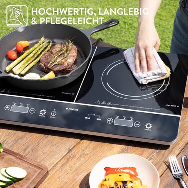 Індукційна плита Navaris 2 Plate - Мобільна на 3500 Вт - Портативна подвійна варильна поверхня для кемпінгу - Індукційна плита з сенсорним дисплеєм таймера та виявленням горщика Чорний глянсовий