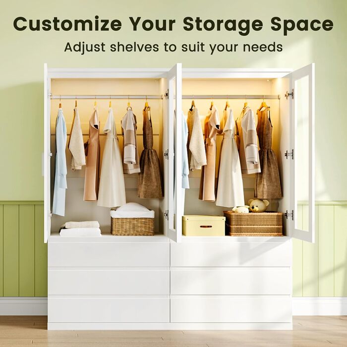Дводверна шафа Dripex, маленька шафа з однією рейкою для одягу та 3 шухлядами 80 x 48 x 180 см Біла, мінімалістична гардеробна-шафа для спальні, дводверна 80 x 48 x 180 см