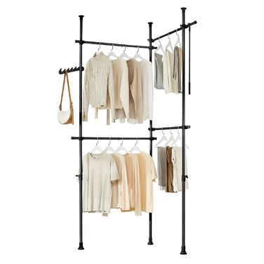 Телескопічна вішалка для одягу SoBuy, міцна вішалка для одягу, регульована відкрита шафа для спальні, вішалка для пальто, чорна KLS03-II-SCH