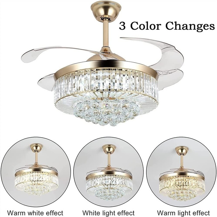 Тиха вентиляторна лампа кришталева люстра стельовий вентилятор зі світлом, сучасний невидимий стельовий вентилятор з пультом диста