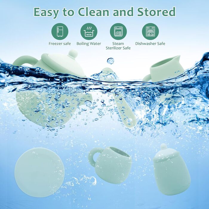 Дитячий набір для чаювання Веселий чайний вечір, силіконовий посуд для ігрової кухні, 15 предметів. Розвиваючий ігровий набір для дівчаток та хлопчиків, сприяє фантазії та навчанню, чудовий подарунок для дітей від 3 до 5 років, зелений колір.