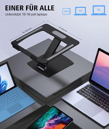 Підставка для ноутбука Glangeh регульована по висоті, ергономічна, портативна. Складана алюмінієва підставка для ноутбука та книг, сумісна з MacBook Air Pro (1016 дюймів), чорного кольору.