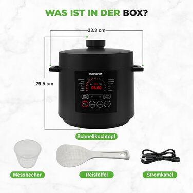 Мультиварка-скороварка NutriChef 5,7 л 9 програм, цифровий тиск-котел, рисоварка та пароварка, чорна