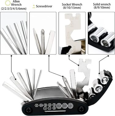 Багатофункціональний інструмент Набір для ремонту велосипеда Кишеньковий інструмент Багатофункціональний інструмент, 16-in-1 Bicycle Tool