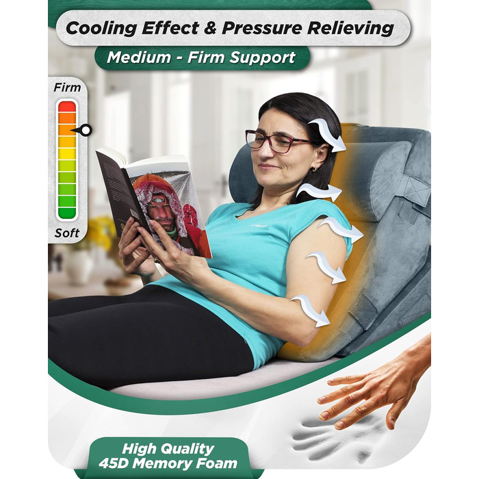 Ортопедичний комплект подушок-клинів Lunix LX6 з 3 предметів, піна з ефектом пам&39яті після операції для полегшення болю в спині, ногах та колінах, подушка для сидіння та читання, регульовані подушки для лікування кислотного рефлюксу та ГЕРХ для сну, тем