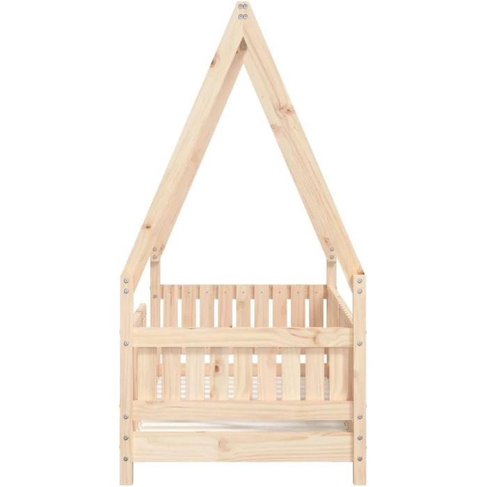 Дитяче ліжко 70x140 см з масиву сосни з дизайном у формі будиночка та міцними ламелями для стійкості та вентиляції, односпальне ліжко з низькою висотою 145,5 x 75,5 x 149 см, натурального кольору